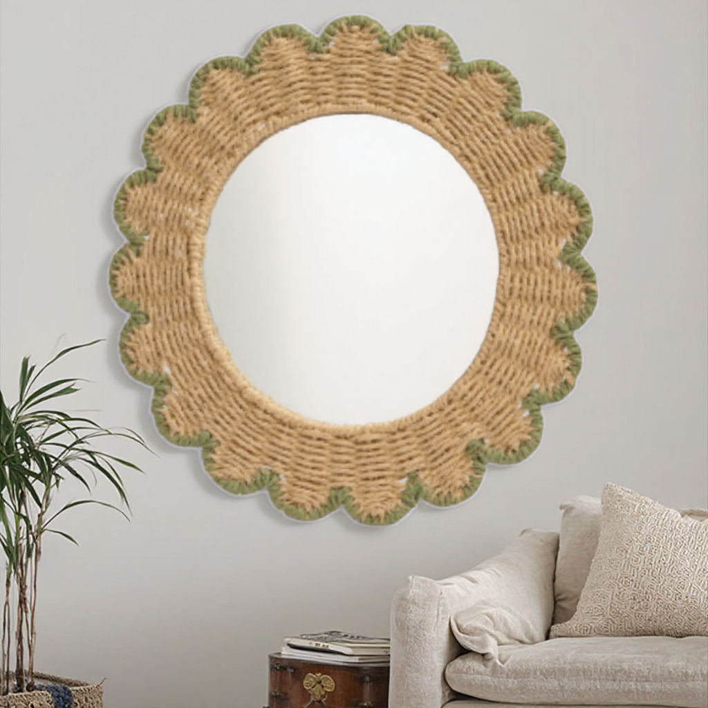 Decorative Round Wall Mirror with Natural Rattan Frame | High & Bury
