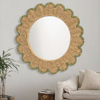 Decorative Round Wall Mirror with Natural Rattan Frame | High & Bury