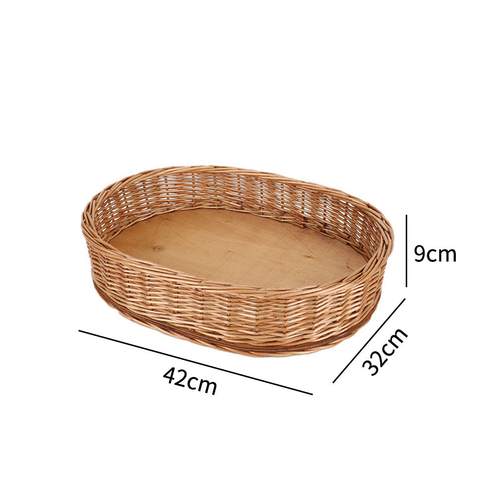 Decorative Round Woven Basket with Wooden Base | High & Bury