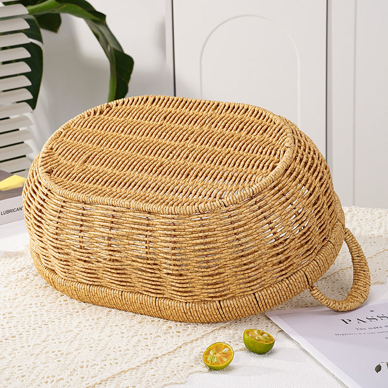 Decorative Round Woven Storage Basket | High & Bury