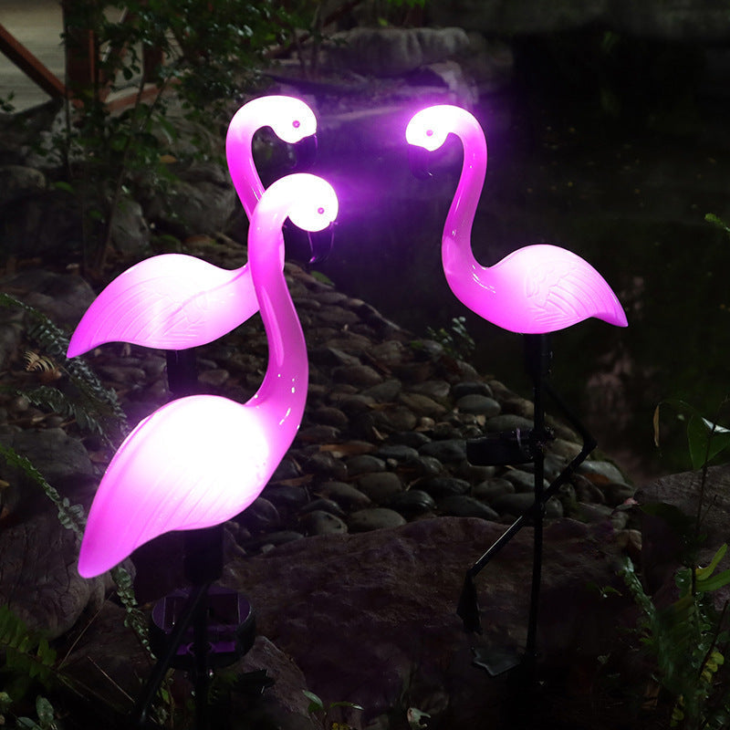 Decorative Solar-Powered Flamingo Garden Stake with Adjustable Tray and Spike Attachment | High & Bury