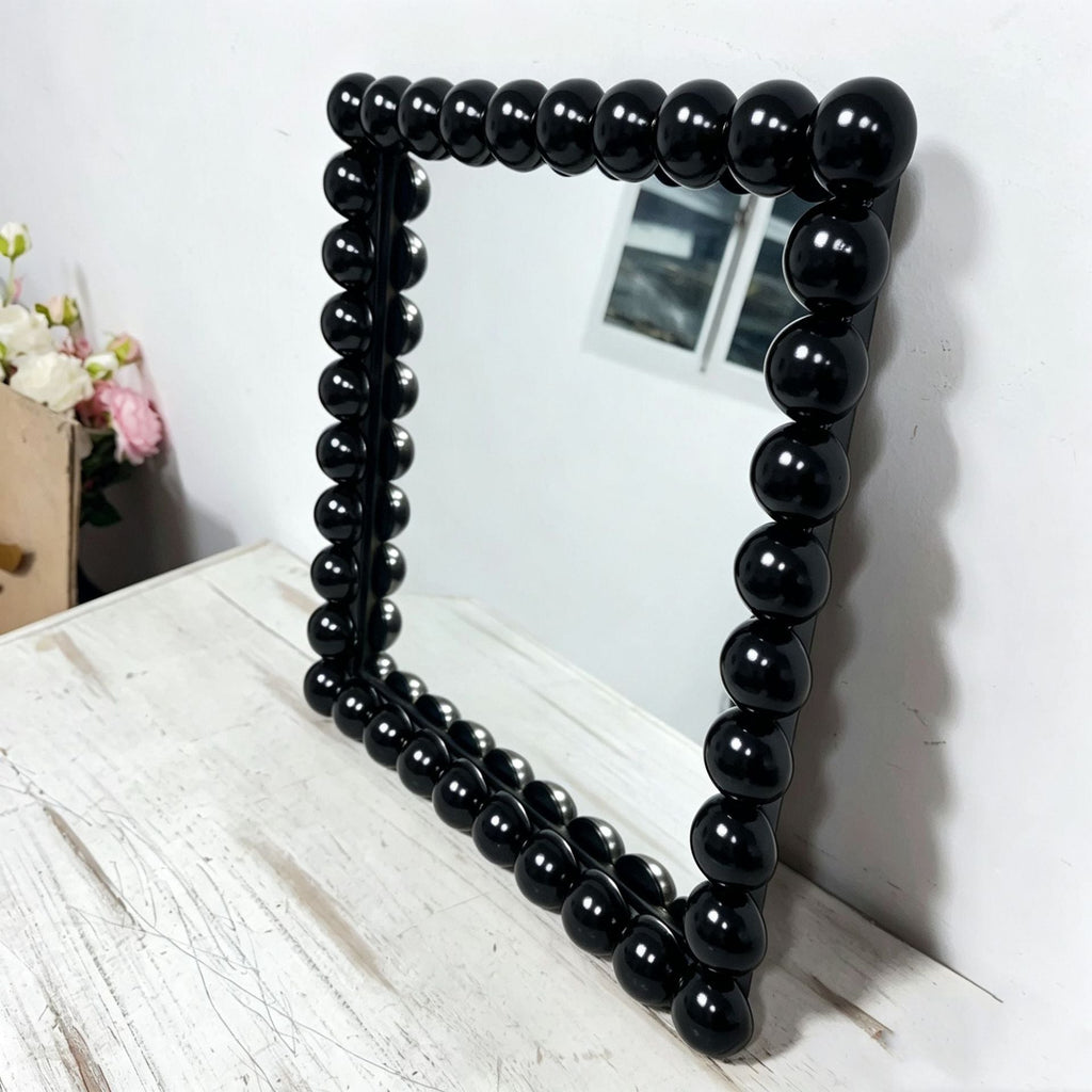 Decorative Square Wall Mirror with Beaded Frame | High & Bury