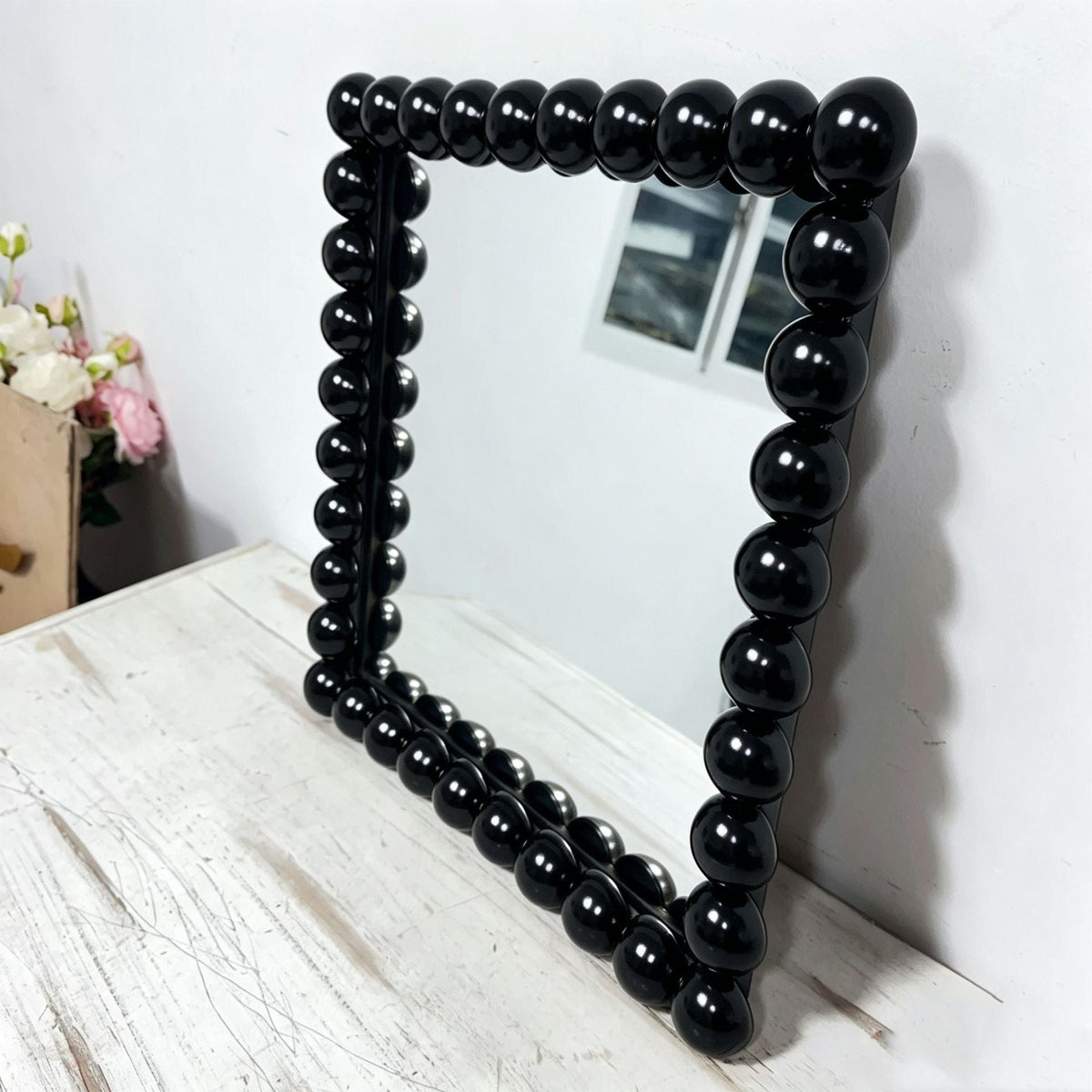 Decorative Square Wall Mirror with Beaded Frame | High & Bury