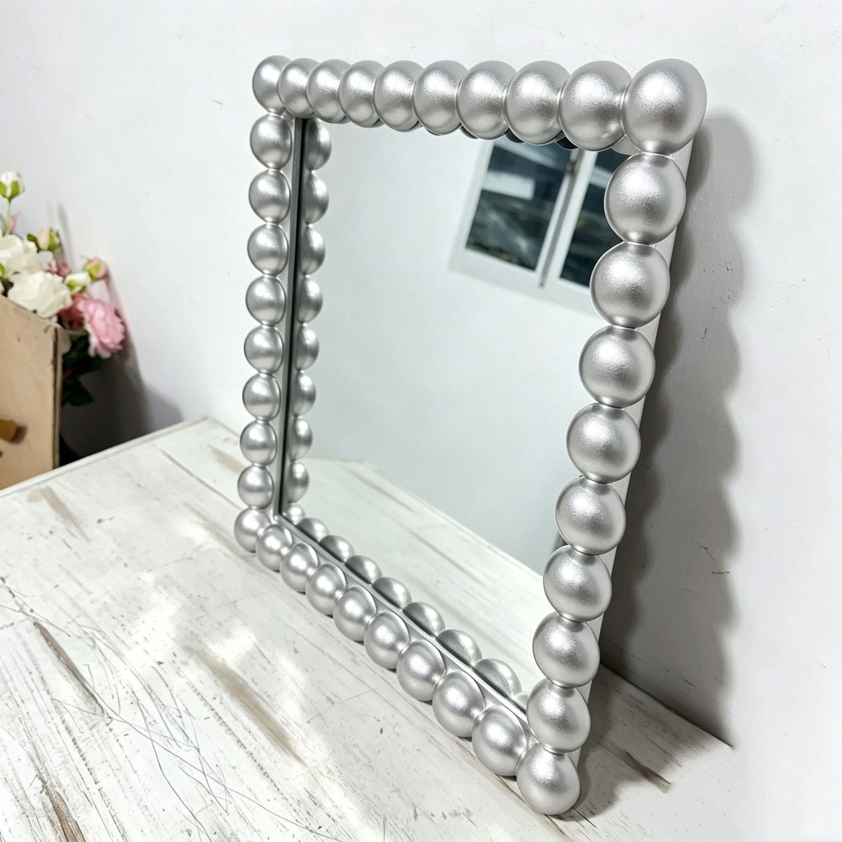 Decorative Square Wall Mirror with Beaded Frame | High & Bury