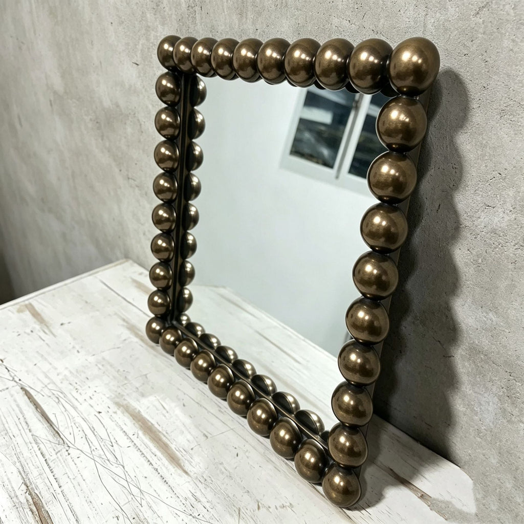 Decorative Square Wall Mirror with Beaded Frame | High & Bury