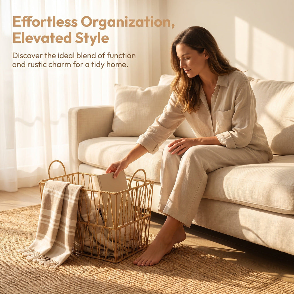 Decorative Storage Basket made of Woven Natural Material | High & Bury