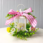 Decorative Table Lantern with Artificial Flowers and Ribbon | High & Bury