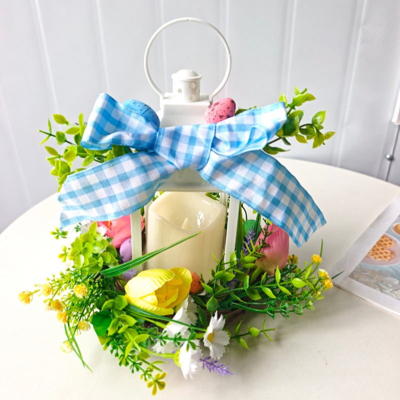 Decorative Table Lantern with Artificial Flowers and Ribbon | High & Bury