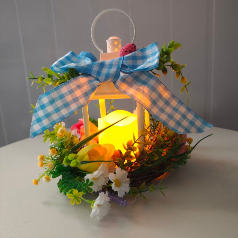 Decorative Table Lantern with Artificial Flowers and Ribbon | High & Bury