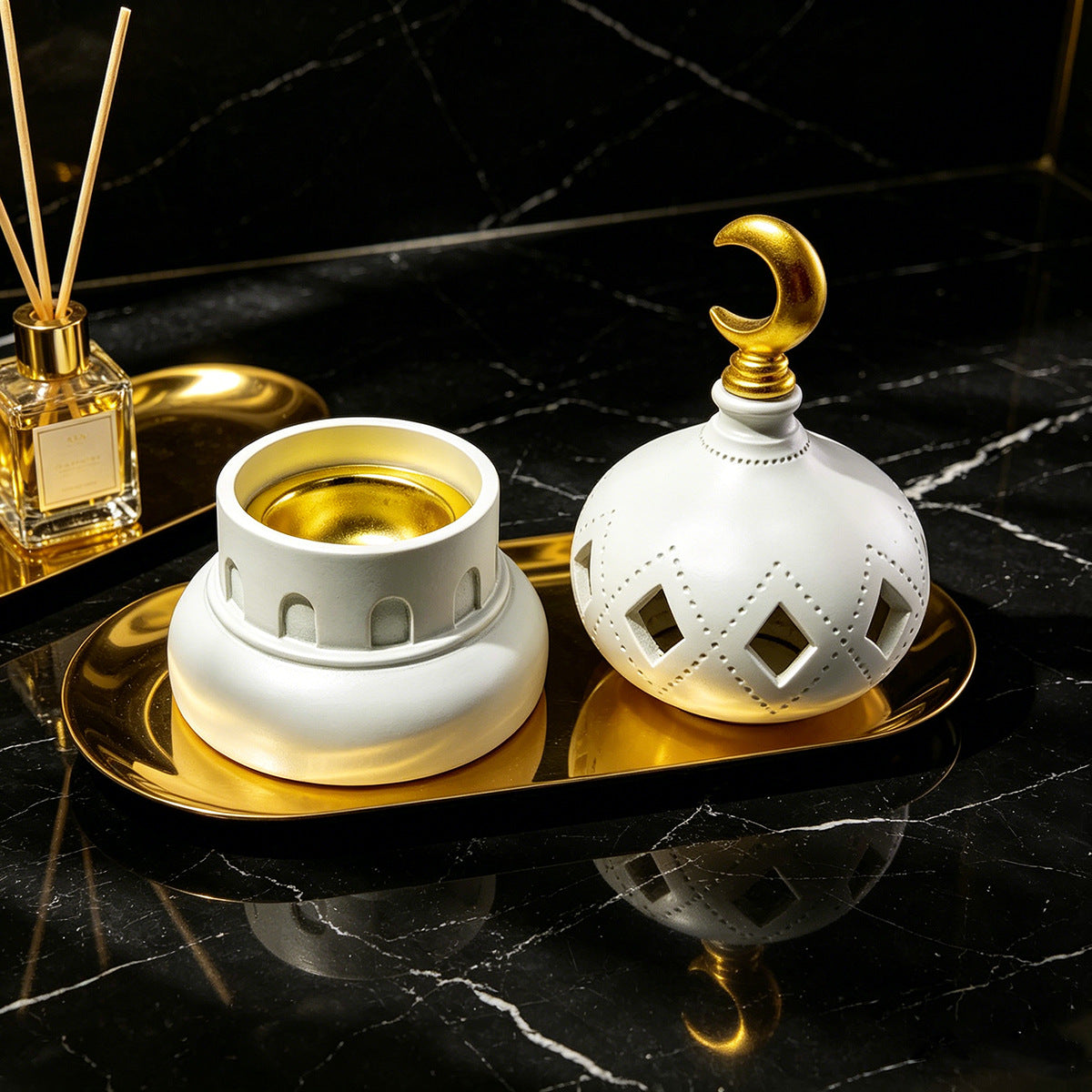 Decorative Table Sculpture Black-Gold White | High & Bury