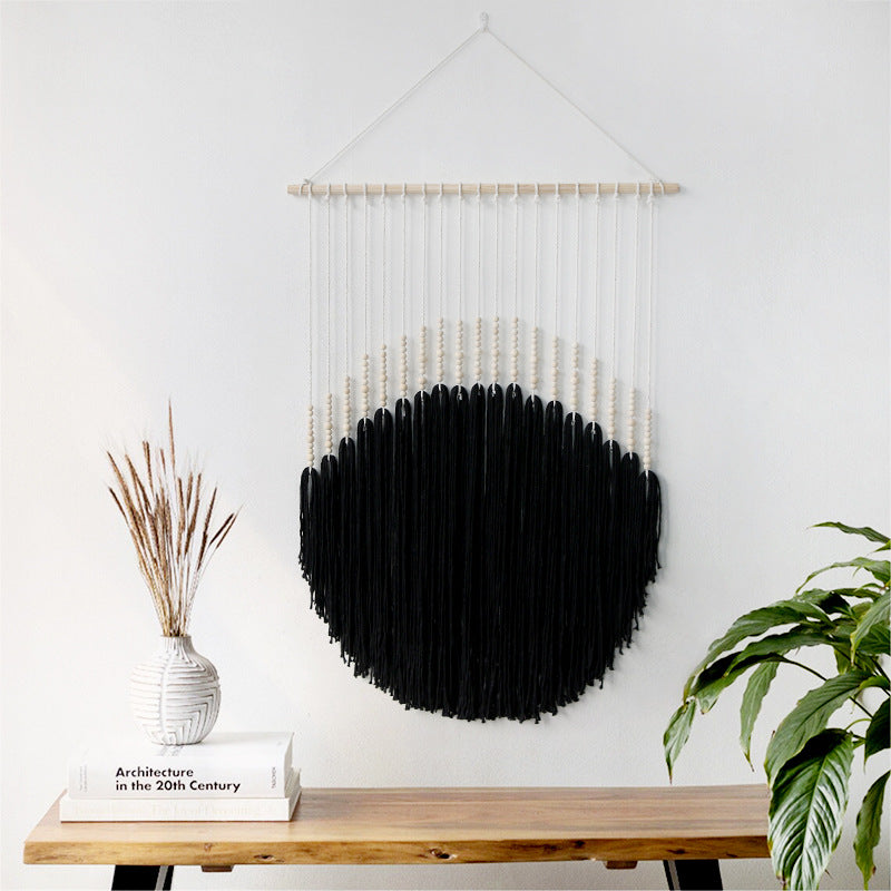 Decorative Wall Art with Wooden Beads and Thread Pendulum | High & Bury