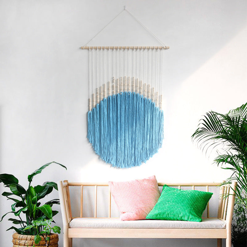 Decorative Wall Art with Wooden Beads and Thread Pendulum | High & Bury