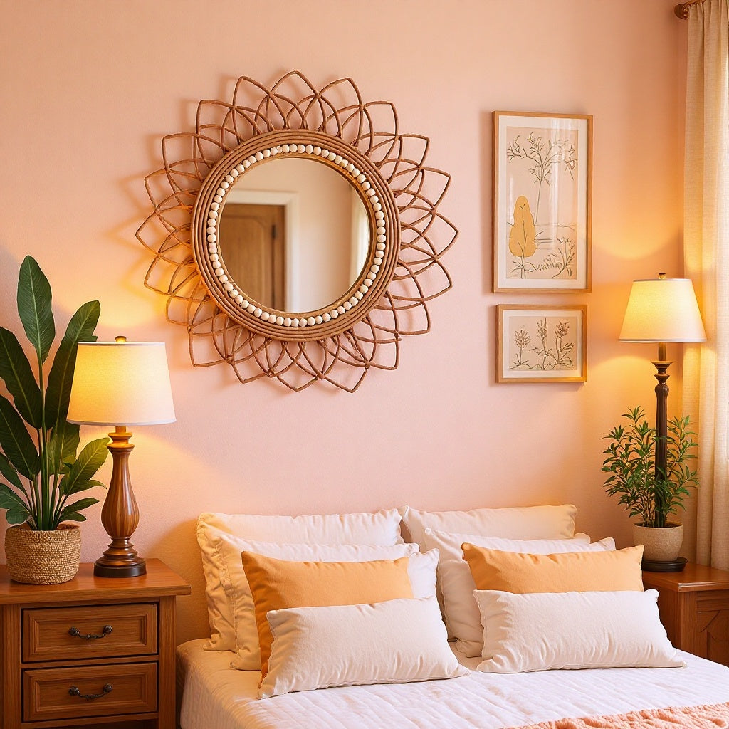Decorative Wall Mirror with Rattan Frame | High & Bury