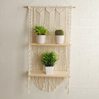 Decorative Wall-Mounted Macrame Shelf with Natural Wooden Accents | High & Bury