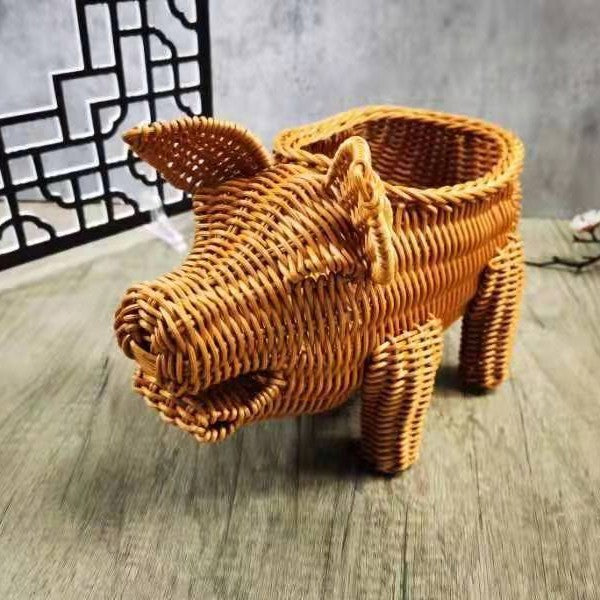 Decorative Woven Dog-Shaped Storage Basket | High & Bury