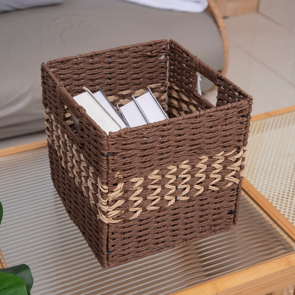 Decorative Woven Storage Cube Brown Blue Gray | High & Bury