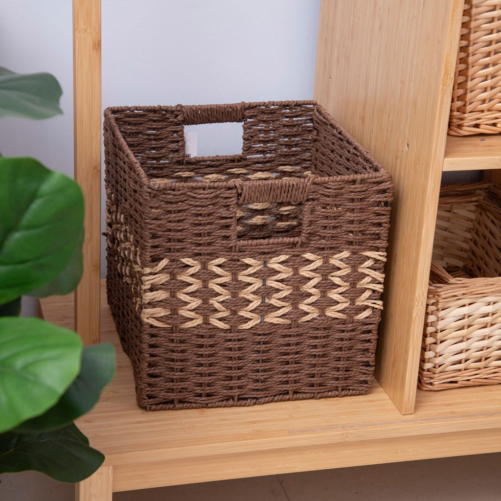 Decorative Woven Storage Cube Brown Blue Gray | High & Bury