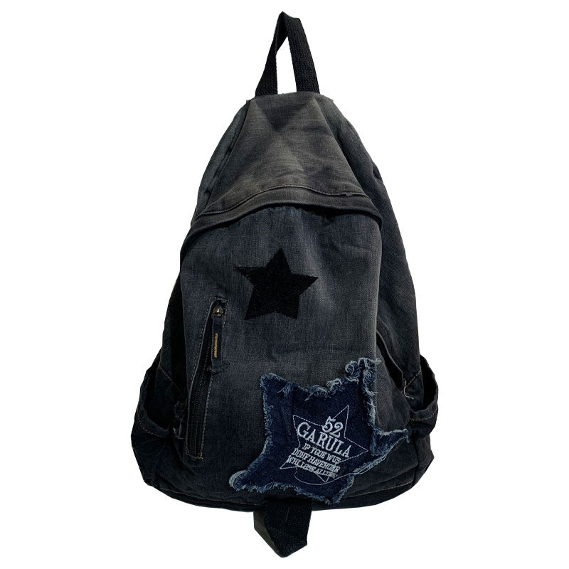 Denim Star Appliqué School Backpack with Adjustable Padded Straps, view 2