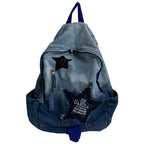 Denim Star Appliqué School Backpack with Adjustable Padded Straps