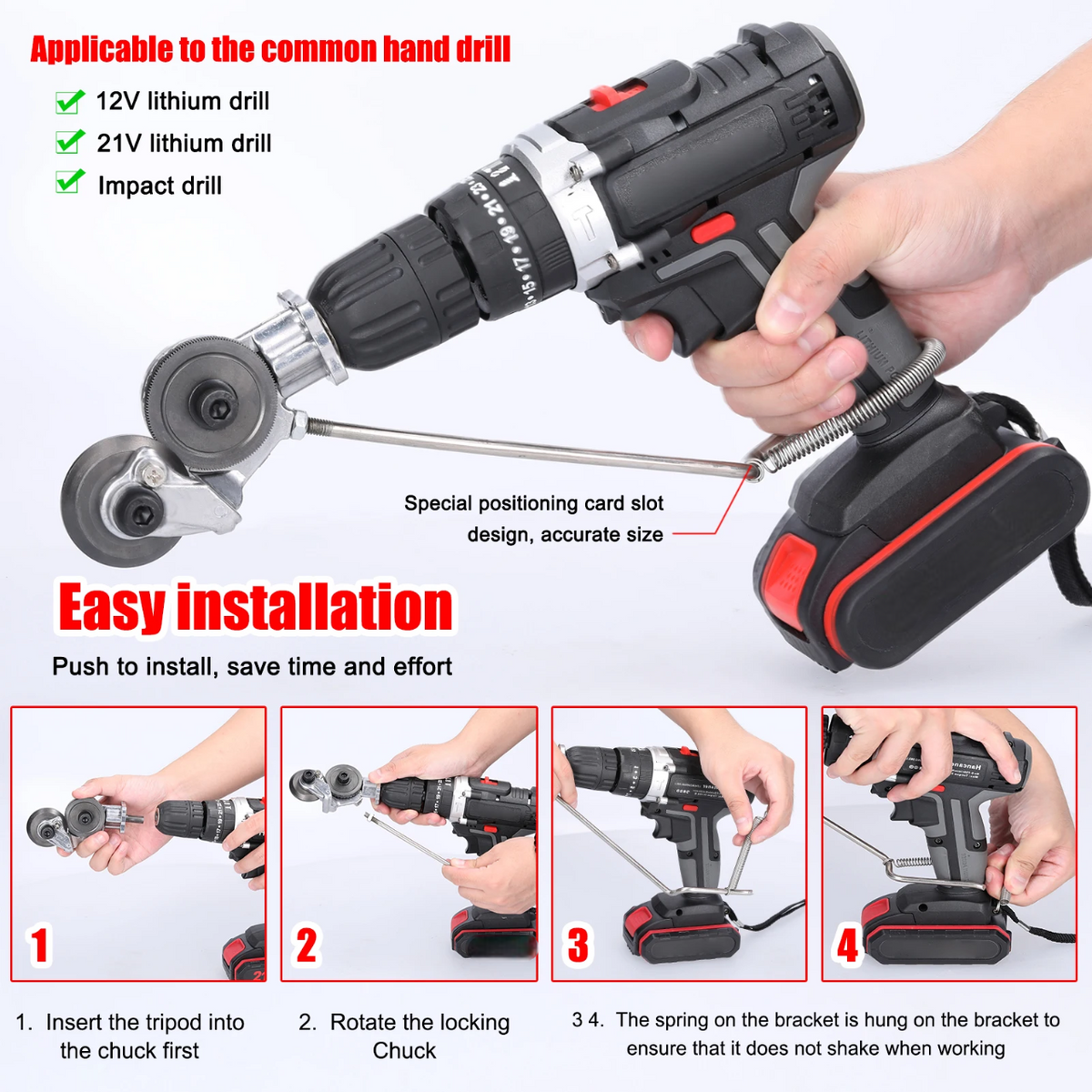 Drill-Powered Metal Cutting Attachment, Alloy Steel, 12–21V, view 6