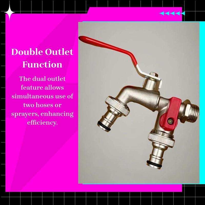 Dual-Outlet Stainless Steel Garden Tap with Quick Connectors, view 2
