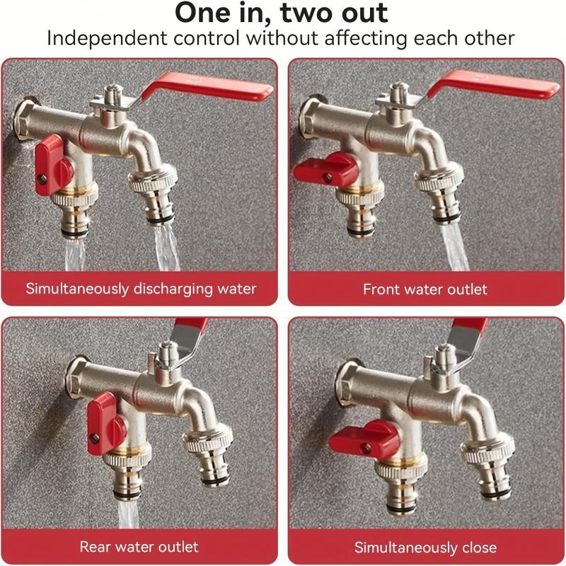 Dual-Outlet Stainless Steel Garden Tap with Quick Connectors, view 6