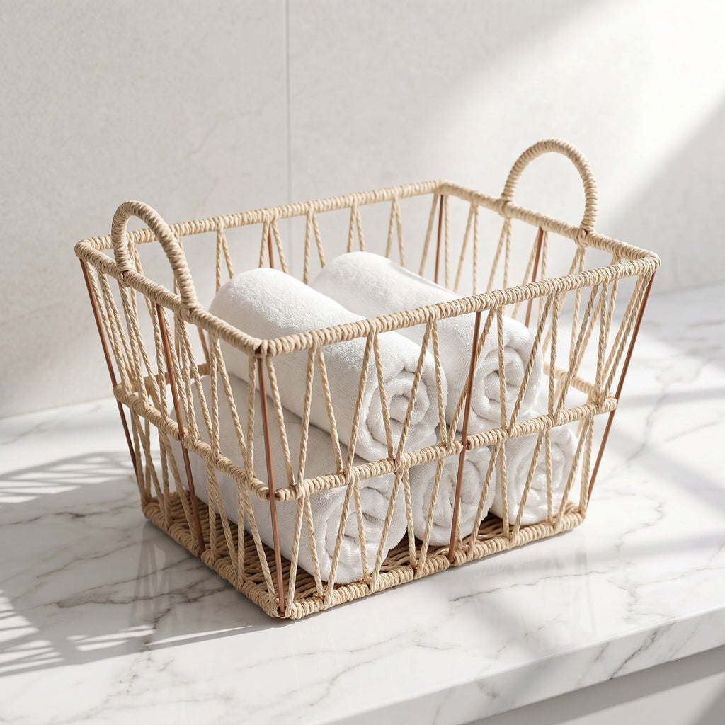 Elegant Bathroom Storage Basket made of Natural Material | High & Bury