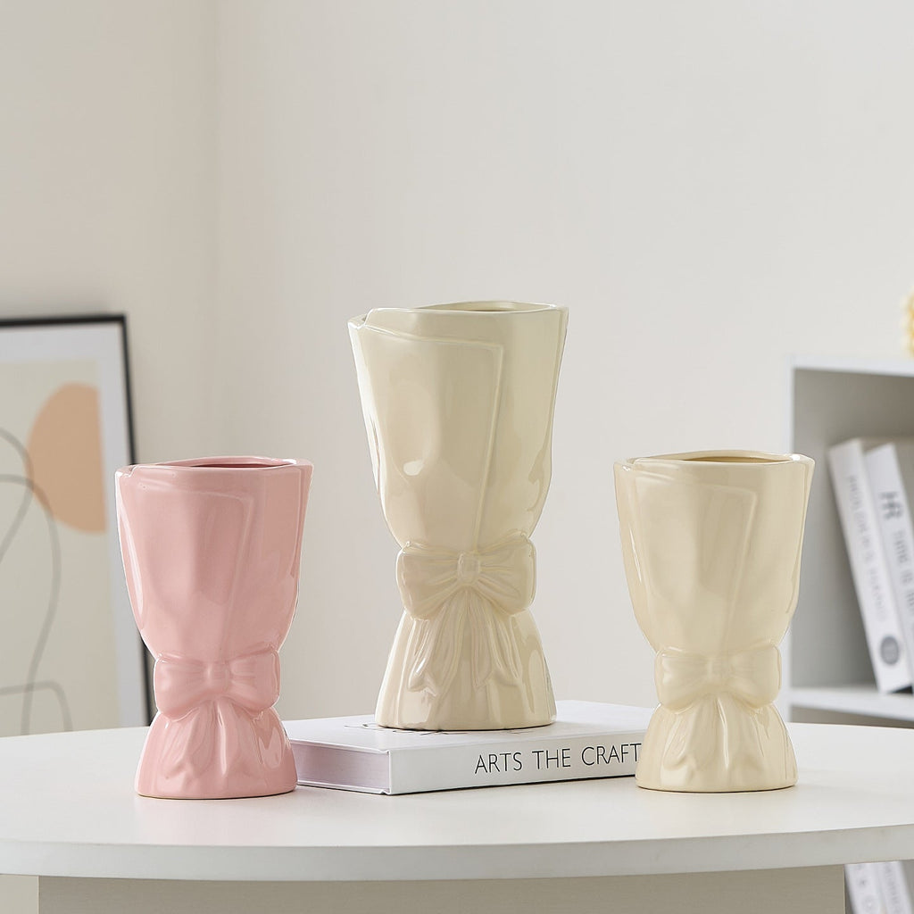 Elegant Ceramic Flower Vase Pink White | High & Bury