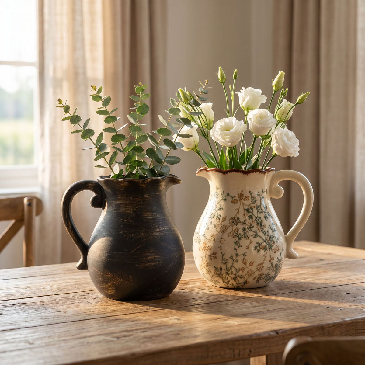 Elegant Ceramic Jug with Floral Patterns | High & Bury