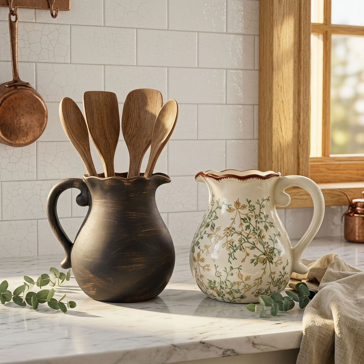 Elegant Ceramic Jug with Floral Patterns | High & Bury