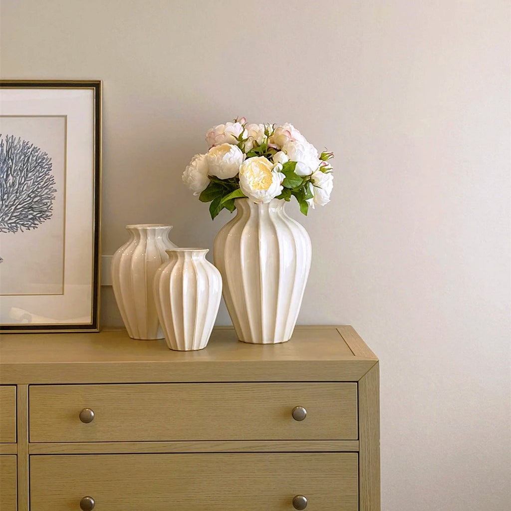 Elegant Ceramic Vase with Ribbed Structure | High & Bury