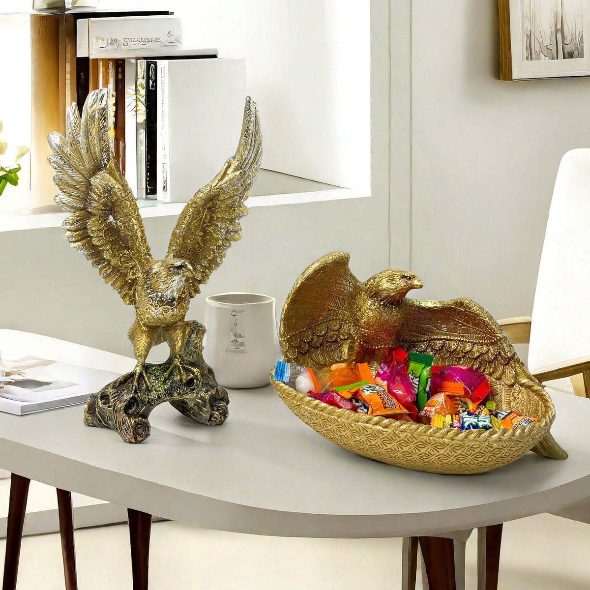 Elegant Garden Figure with Eagle on Tree Trunk | High & Bury