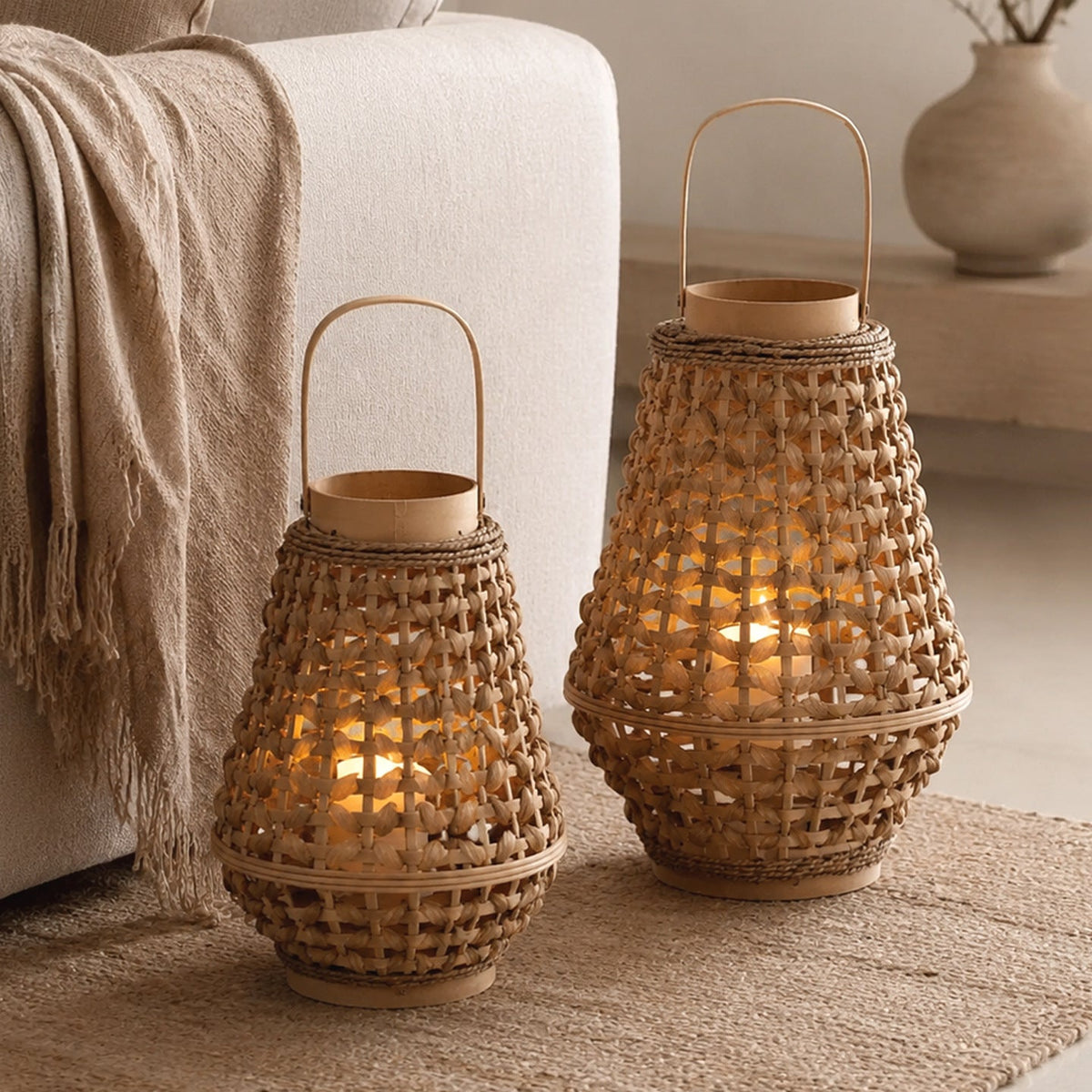 Elegant Lantern made of Braided Rattan | High & Bury