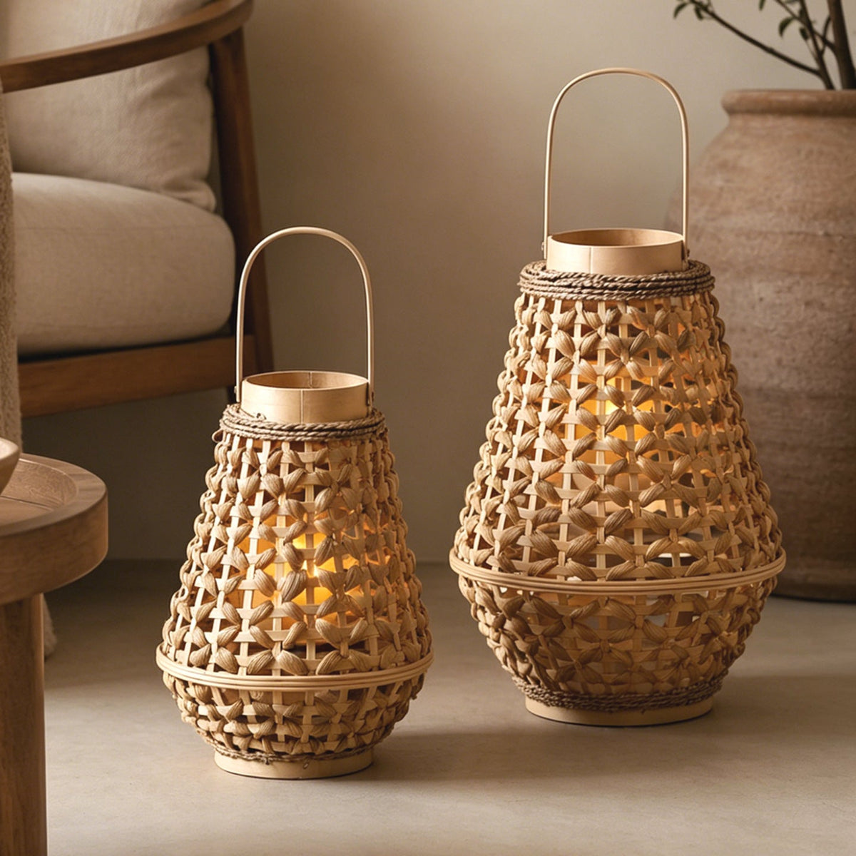 Elegant Lantern made of Braided Rattan | High & Bury
