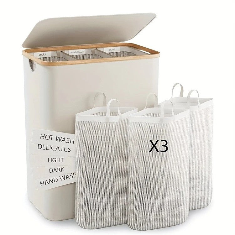 Elegant Laundry Container made of High-Quality Textile with Bamboo Frame | High & Bury