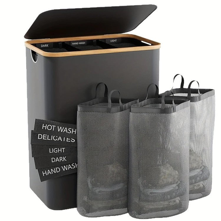 Elegant Laundry Container made of High-Quality Textile with Bamboo Frame | High & Bury
