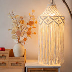 Elegant Macrame Hanging Lamp with Fringes | High & Bury