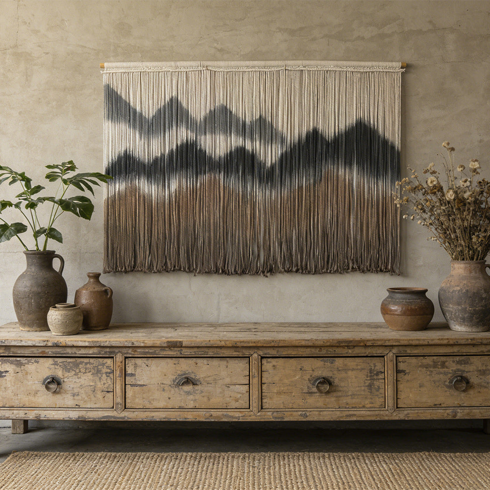 Elegant Macrame Wall Hanging with Artistic Wave Pattern | High & Bury
