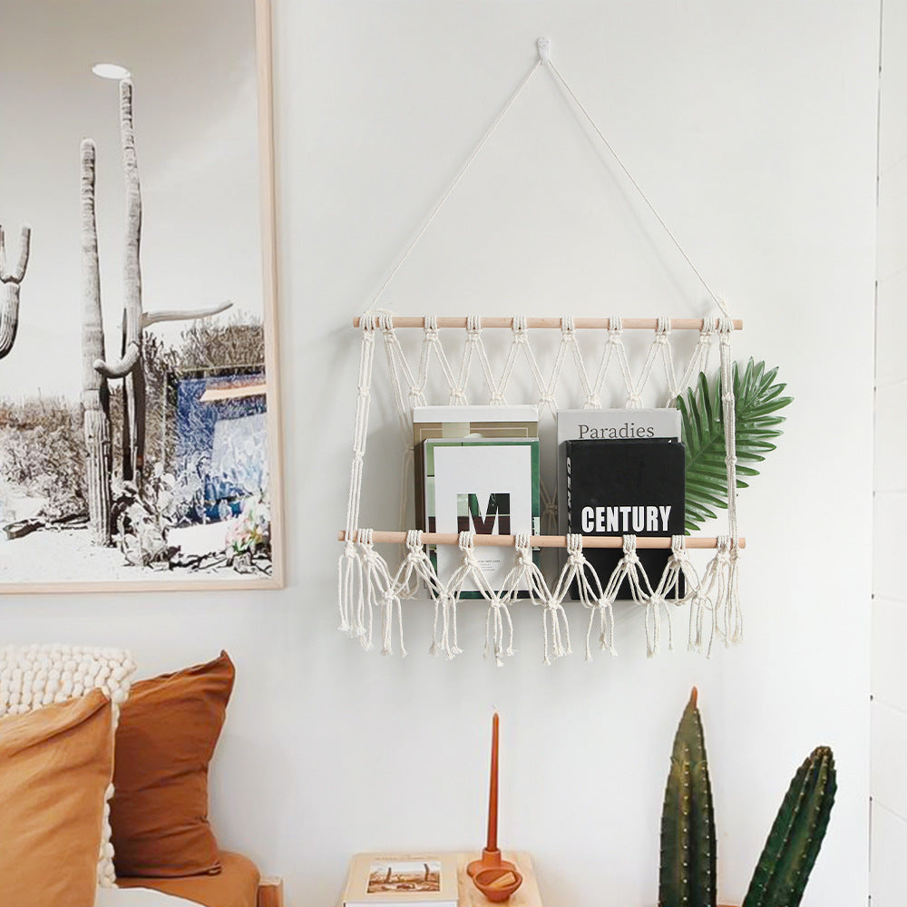 Elegant Macrame Wall Hanging with Decorative Tassels and Wooden Frame | High & Bury