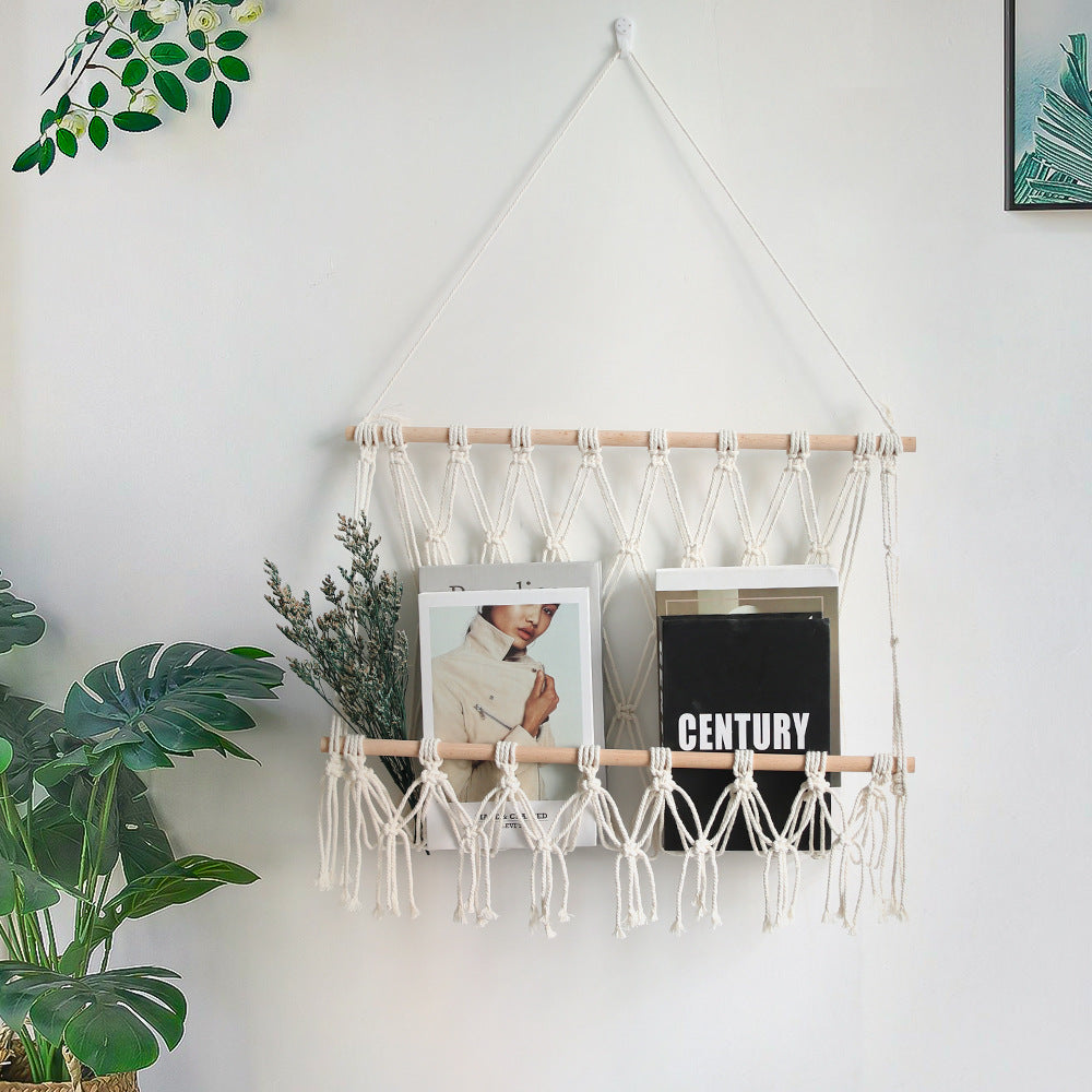 Elegant Macrame Wall Hanging with Decorative Tassels and Wooden Frame | High & Bury