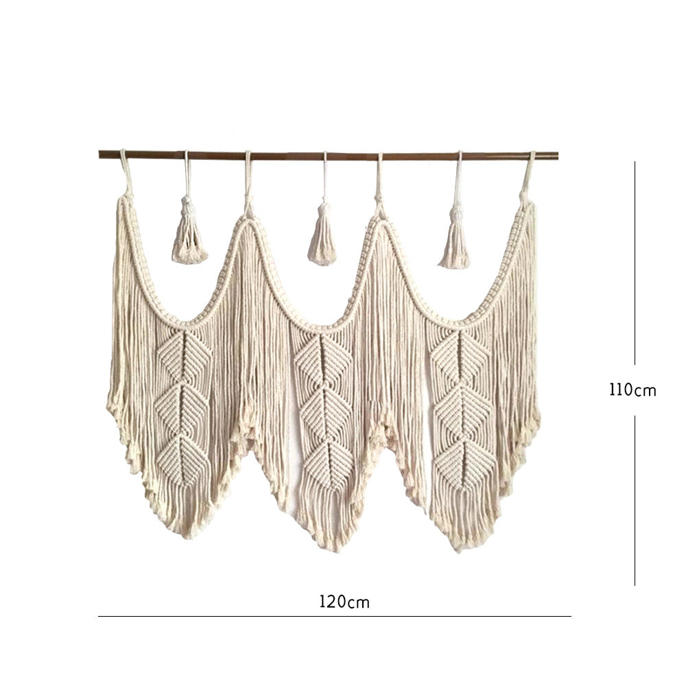 Elegant Macrame Wall Hanging with Ornate Fringes and Leaves | High & Bury
