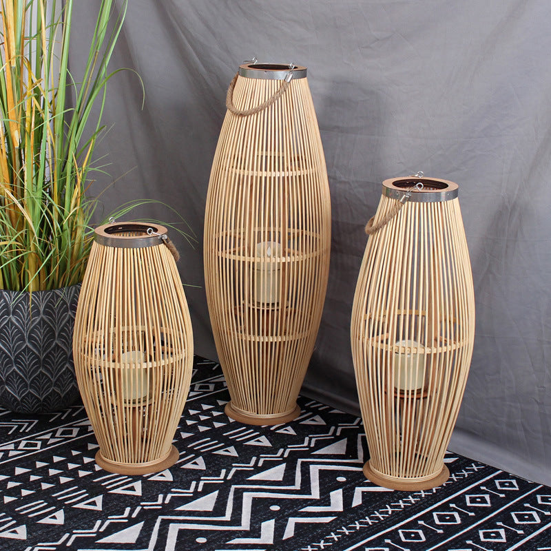 Elegant Rattan Lantern Woven Natural Fiber Soft Textile | High & Bury