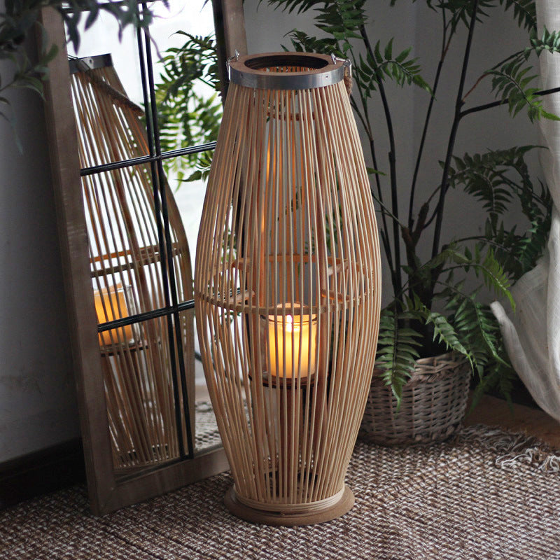 Elegant Rattan Lantern Woven Natural Fiber Soft Textile | High & Bury