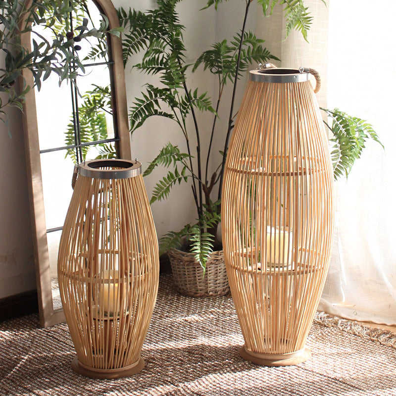 Elegant Rattan Lantern Woven Natural Fiber Soft Textile | High & Bury