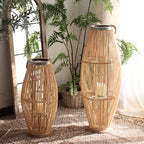 Elegant Rattan Lantern Woven Natural Fiber Soft Textile | High & Bury