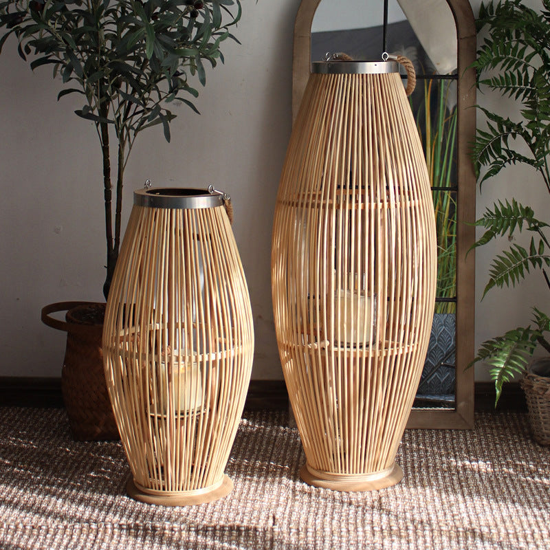 Elegant Rattan Lantern Woven Natural Fiber Soft Textile | High & Bury