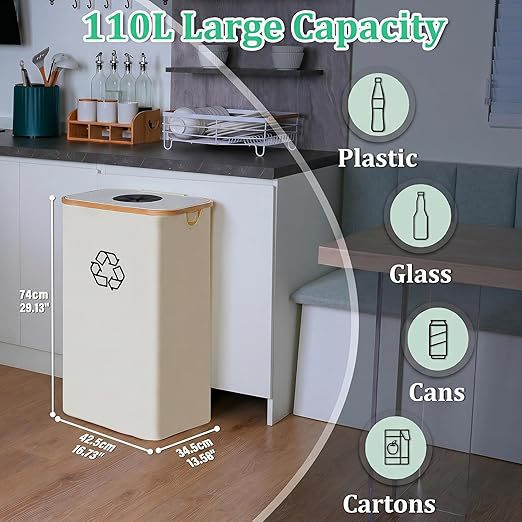 Elegant Recycling Bin with Removable Lid and Compartments | High & Bury