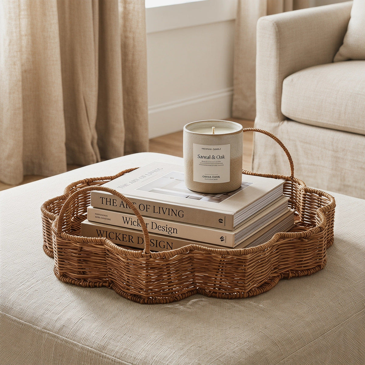 Elegant Serving Basket made of Hand-Woven Natural Material | High & Bury