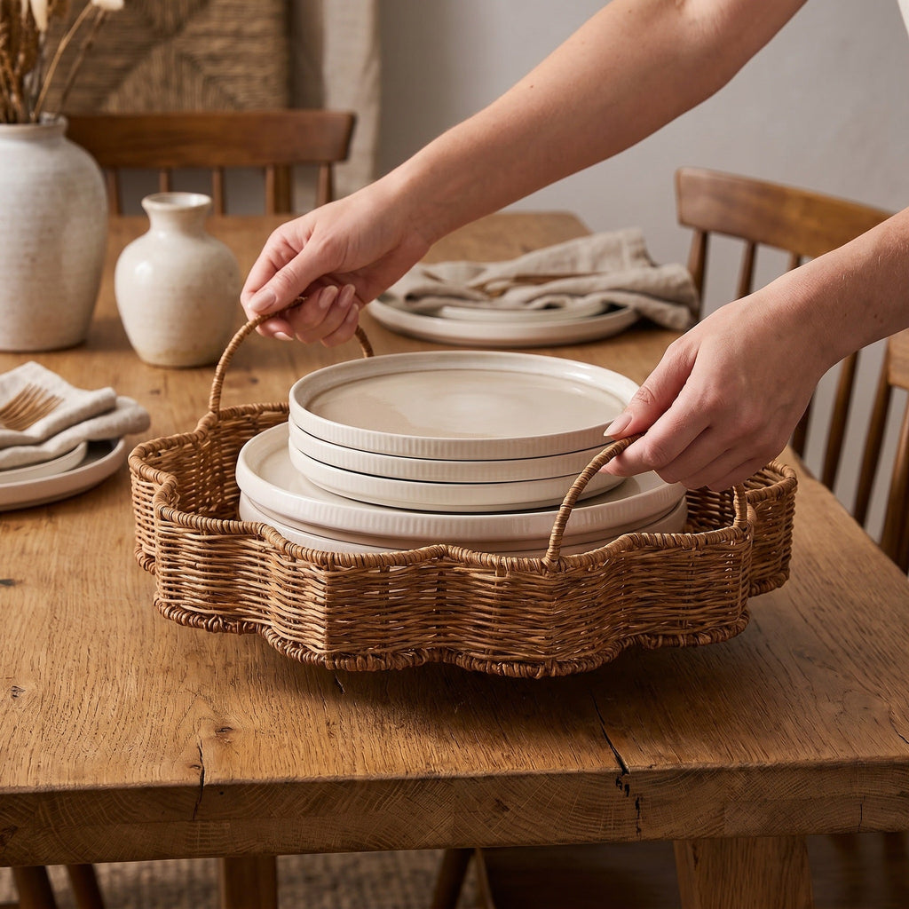 Elegant Serving Basket made of Hand-Woven Natural Material | High & Bury