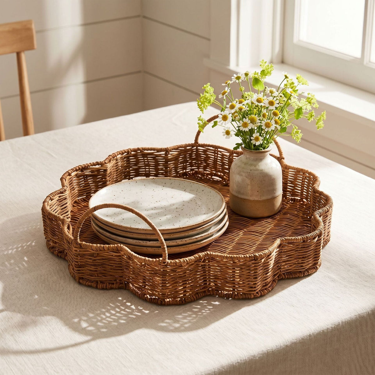 Elegant Serving Basket made of Hand-Woven Natural Material | High & Bury